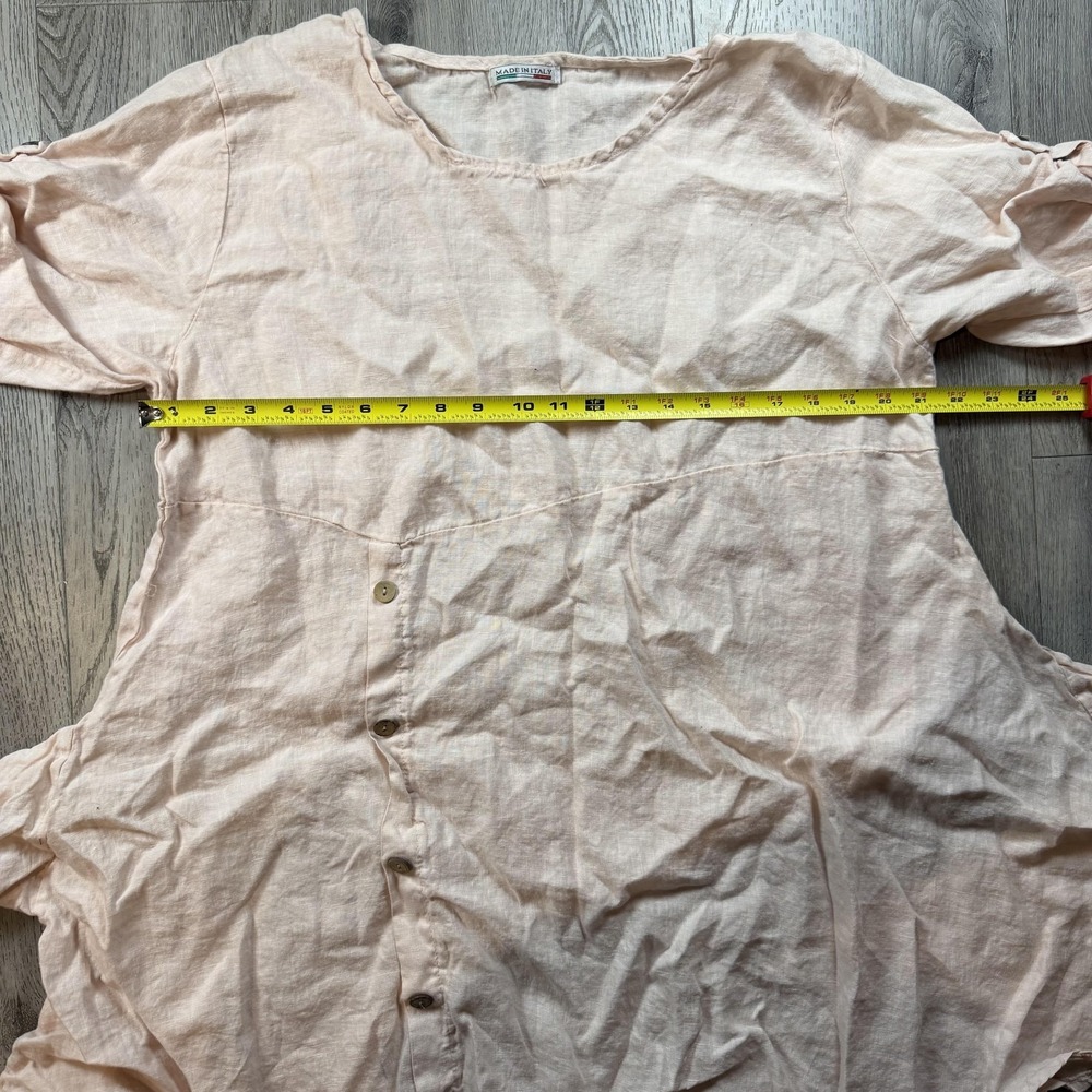 Luigi Moda Dress‎ Womens One Size Pink Linen Trapeze Swing Button Boho Italy - Picture 11 of 11